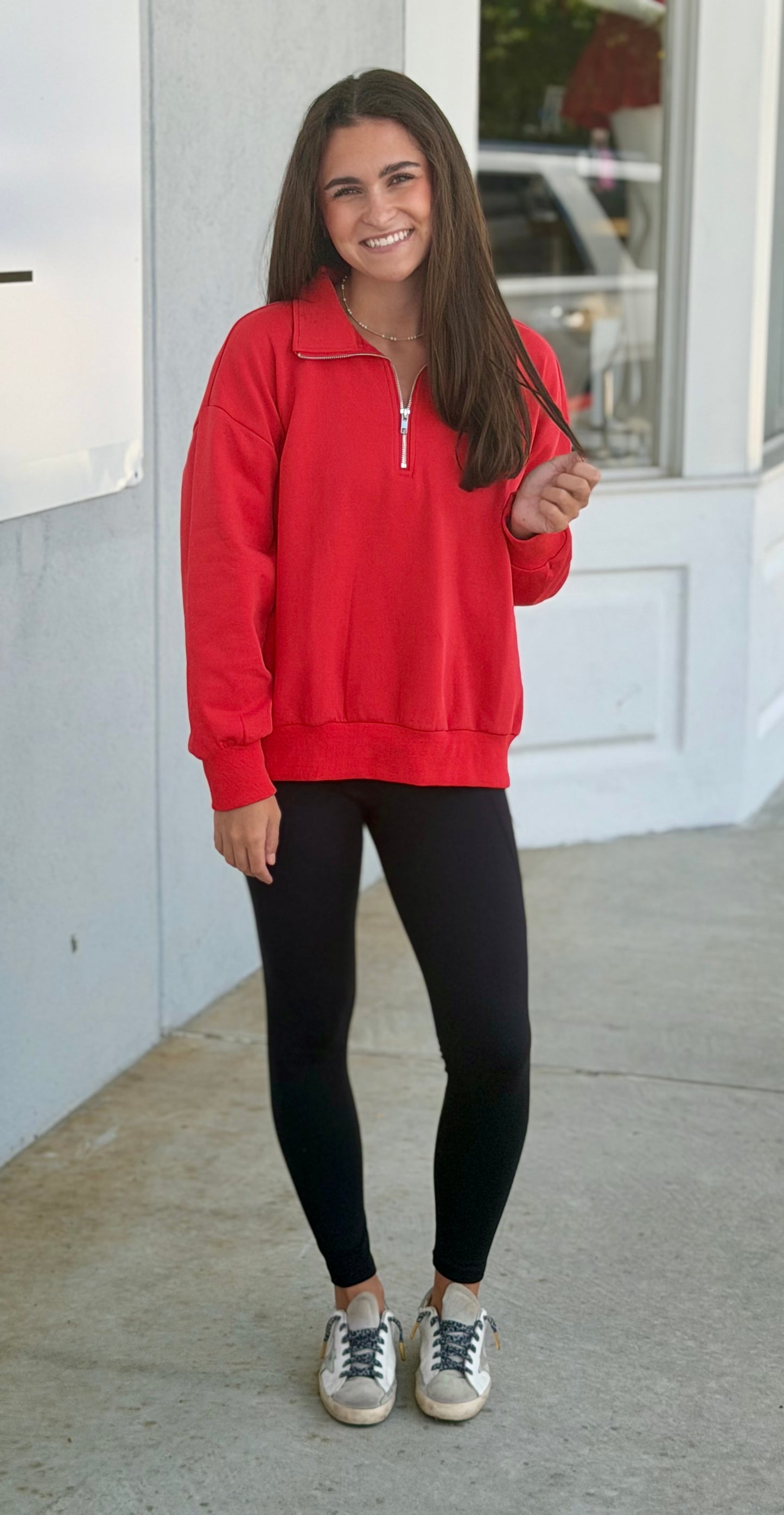 Long Sleeve Half Zip Sweatshirt, Red