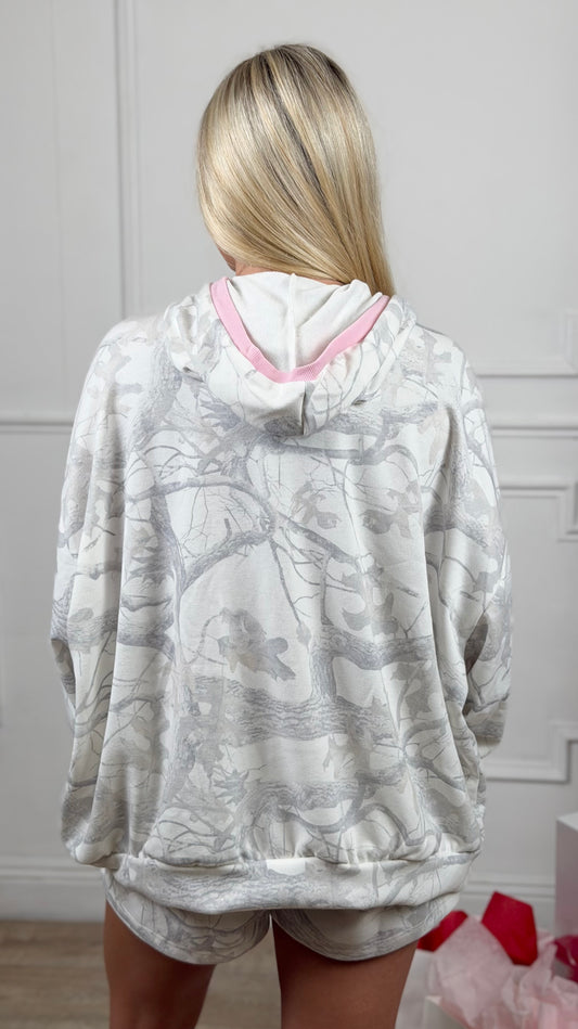 Snow Camo Hoodie W Pink Detail