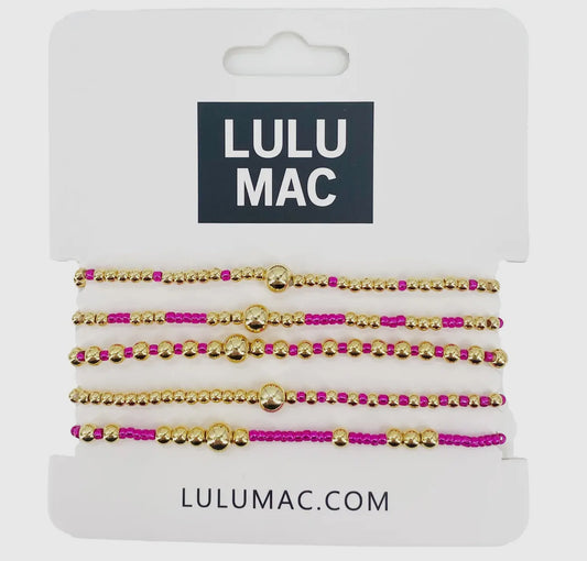 Lulu Mac Multi Color Bracelet Stack, Hot Pink