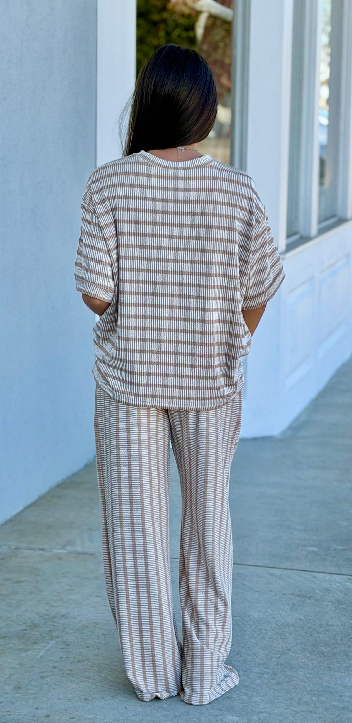 Ash Mocha Raised Rib Striped Top & Pants SET