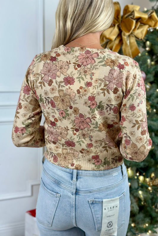 Clay Rose Floral Crew Neck Sweater