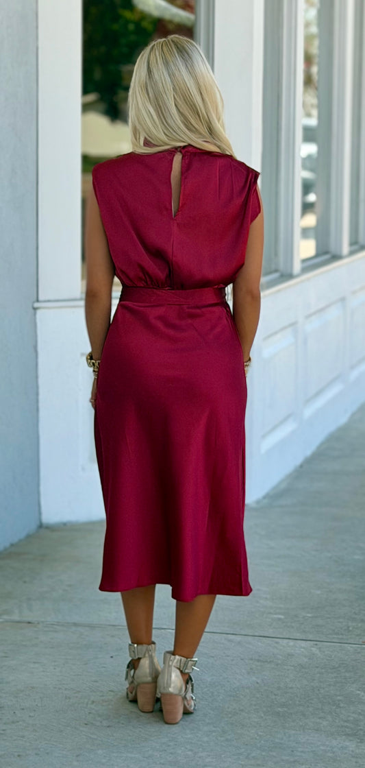 Midi Dress With Cowl Neck, Burgundy