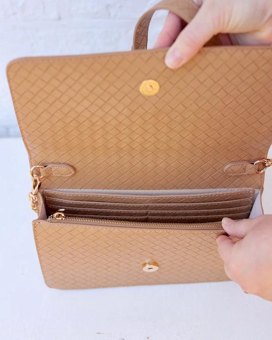 Bryn Clutch/Crossbody, Woven Tan