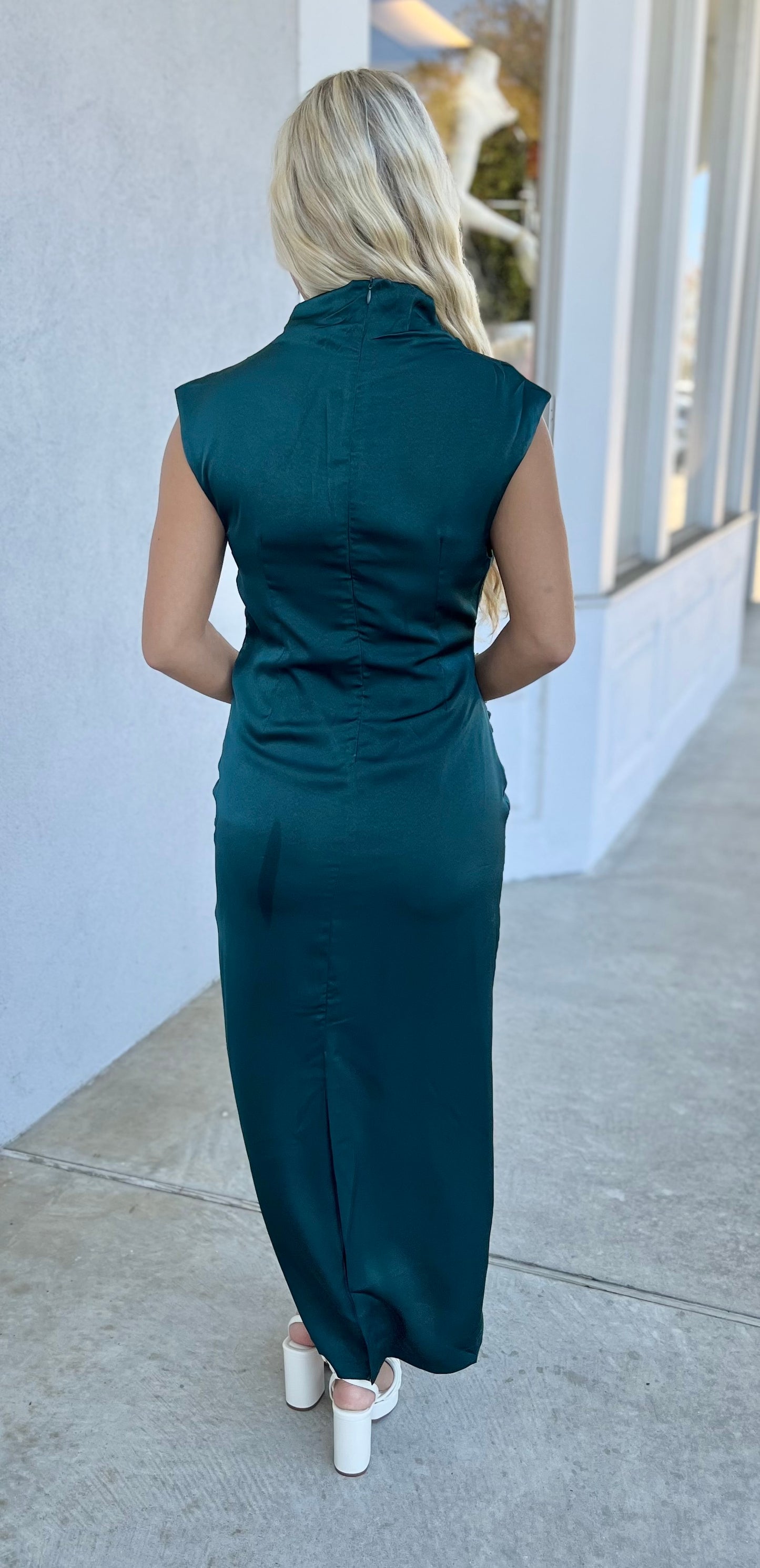 Green Cap Sleeve Mock Neck Dress