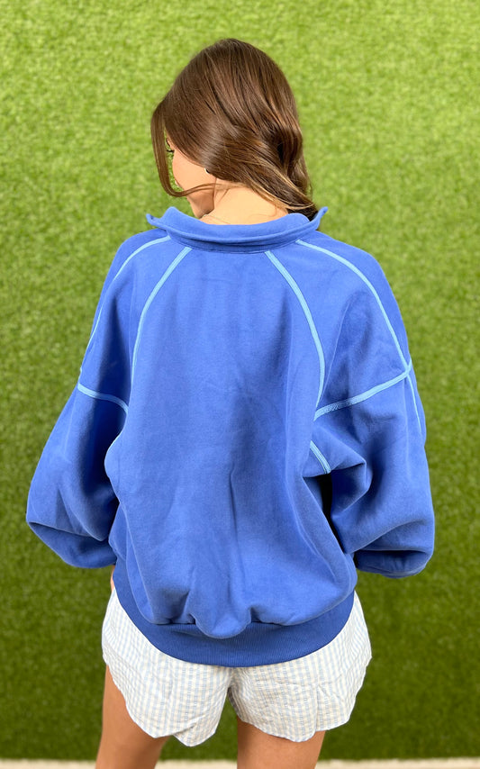 Cobalt Contrast Piping Pullover