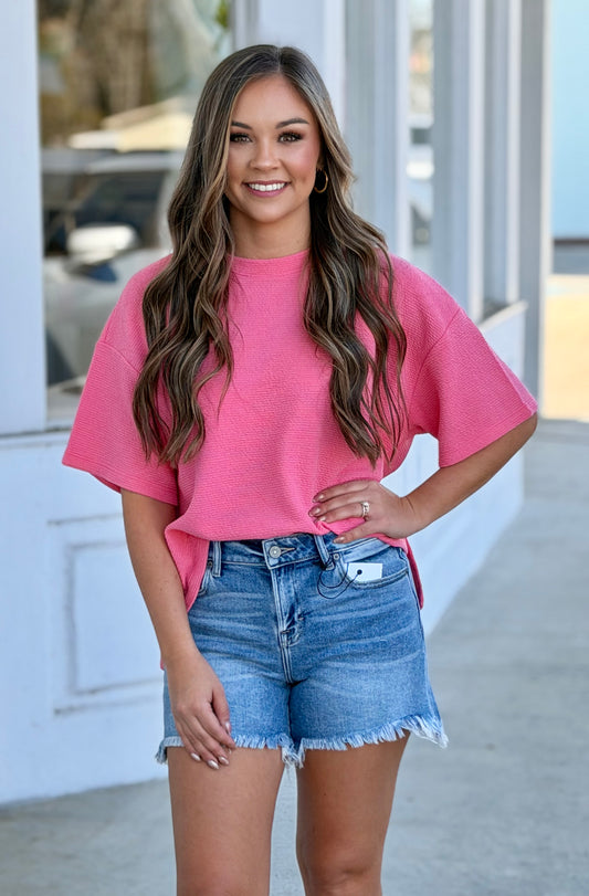 Pink Berry Cloud Knit 1/2 Sleeve Top