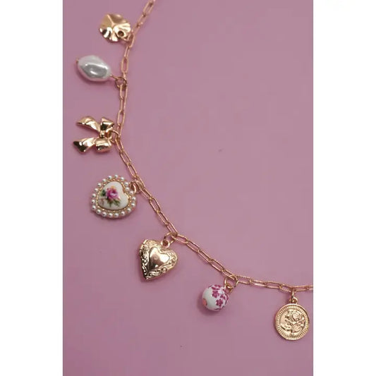 Ceramic Porcelain Bow Heart Charm Necklace