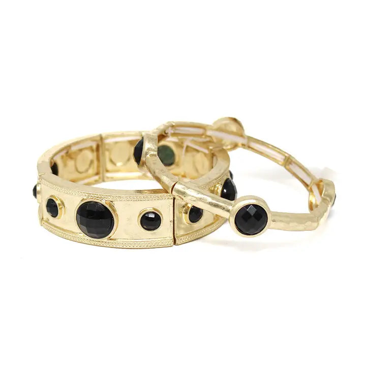 Hammered Gold and Black Circle Set of 2 Bracelets