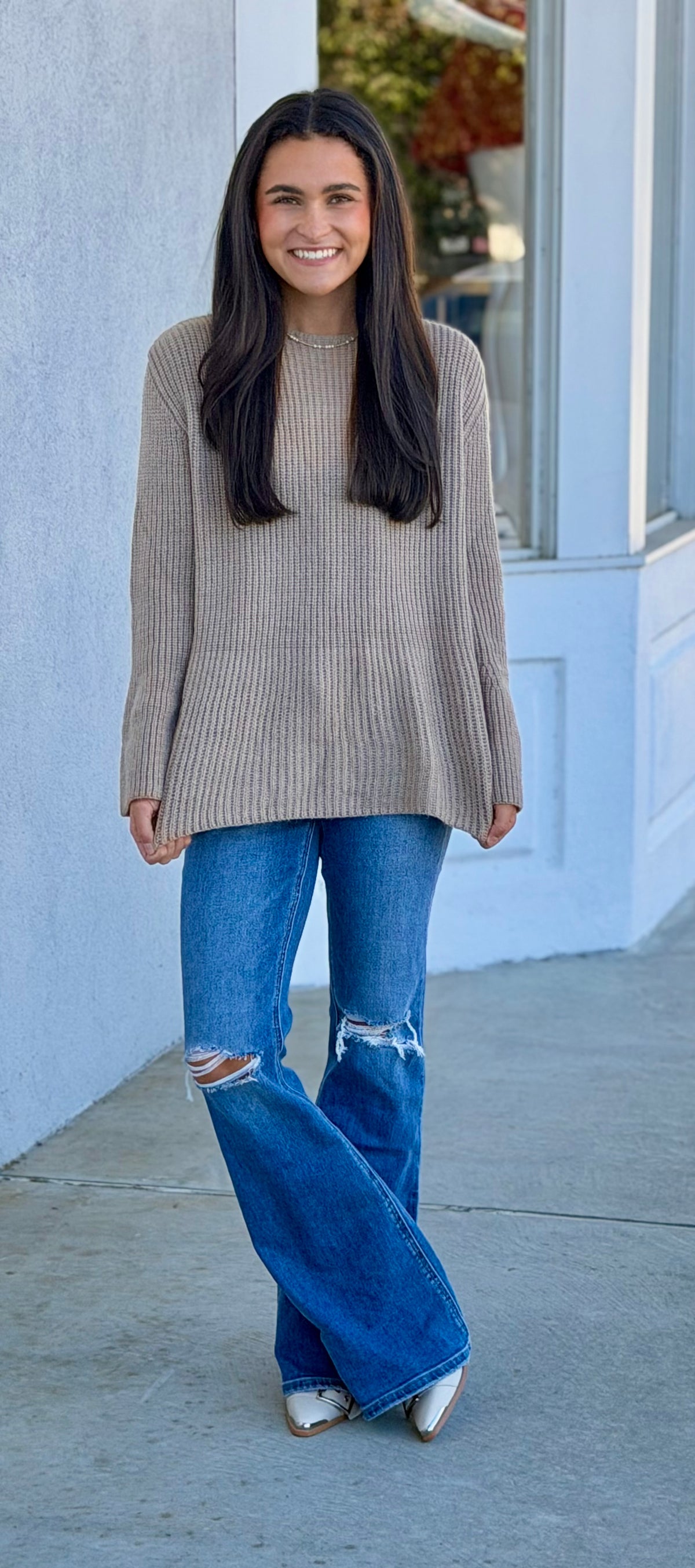 Lt Mocha Ribbed Bell Sleeve Sweater