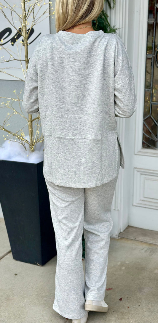 Scuba Side Slit Top and Pant SET, H Grey