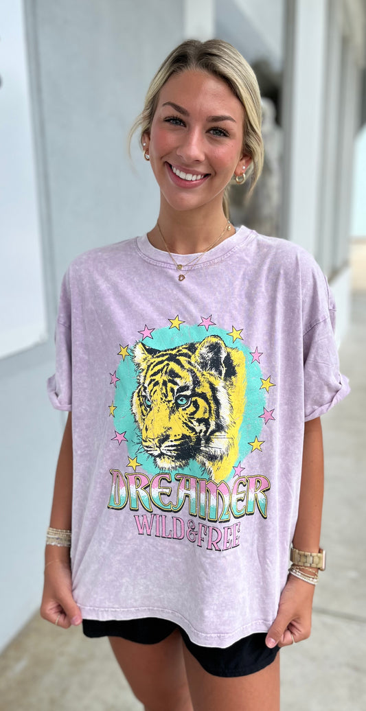 Lavender Dreamer Wild and Free Tiger Graphic Tee