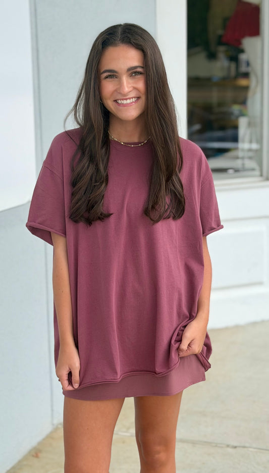 Pima Cotton Center-Seam Oversized Tee, Rosewood
