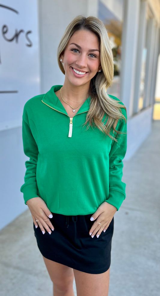 Fleece Half Zip Sweatshirt, K Green