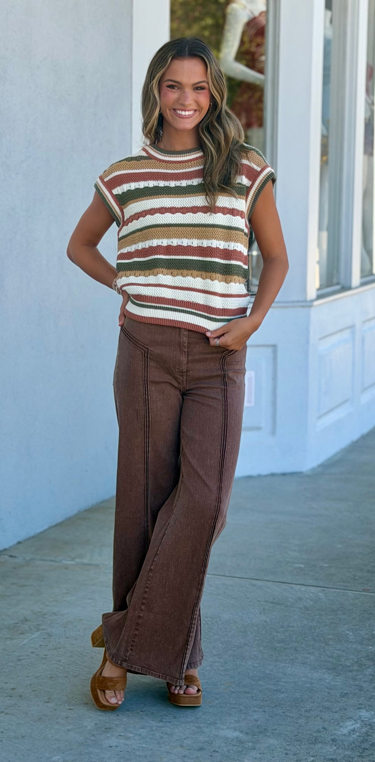 Olive Multi Textured Stripe Sweater Vest
