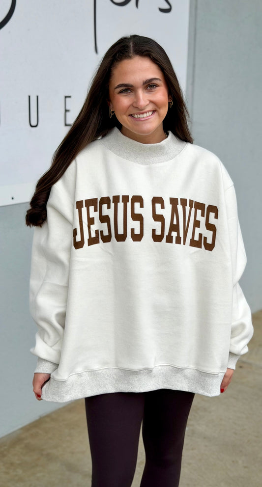 Ash Grey Cross/Jesus Saves Reversible Mock Neck