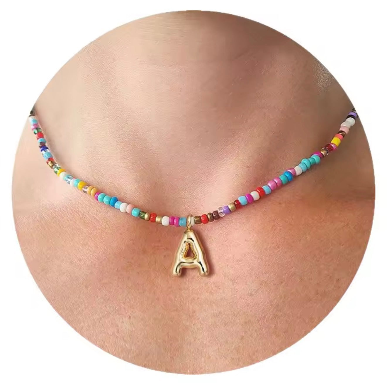 Rainbow Bead Letter Necklace