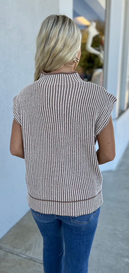 Mocha Two Toned Ribbed Sweater Vest