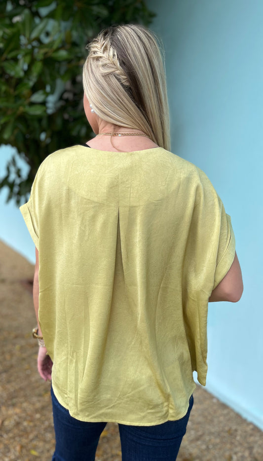Lime Slight Crinkle Short Sleeve Top
