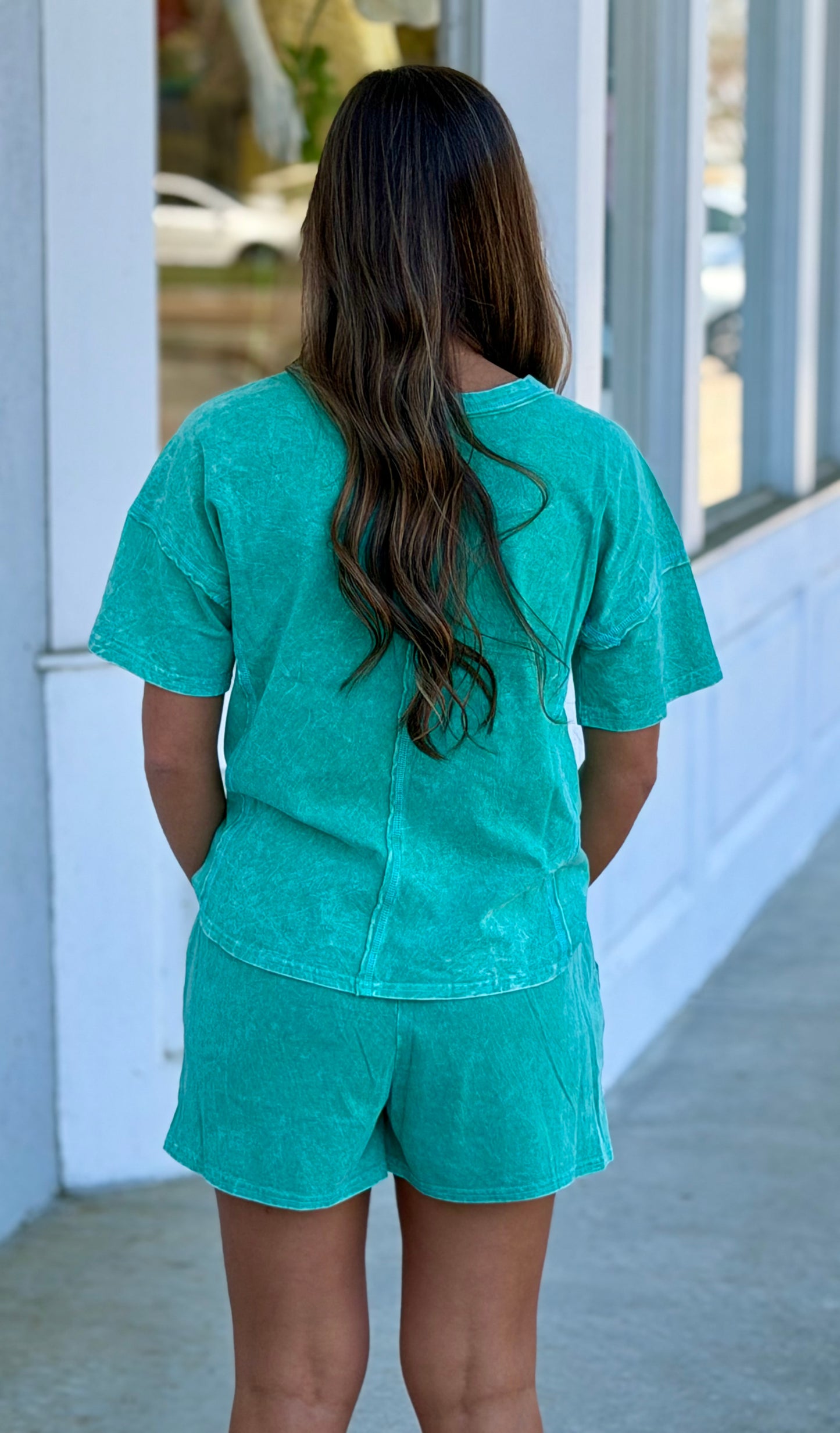 Halo Snow Washed Top & Short SET, K Green