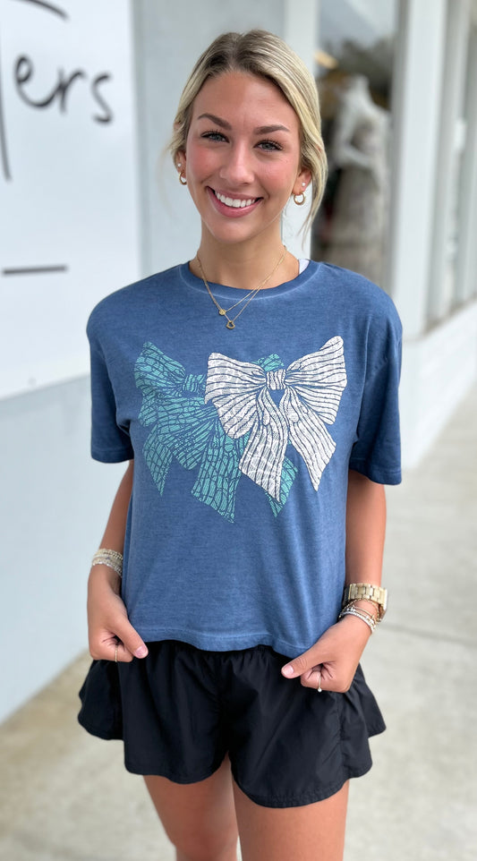 Blue Puff Lace Bow Graphic Tee