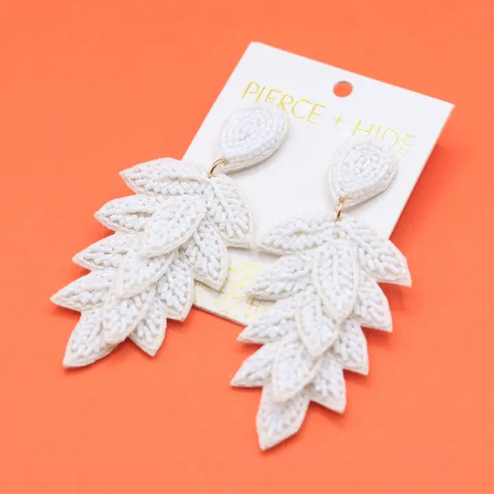 White Tiered Leaf Drop Earrings