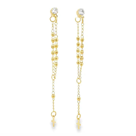 Dangle Beaded Cross Charm Earrings