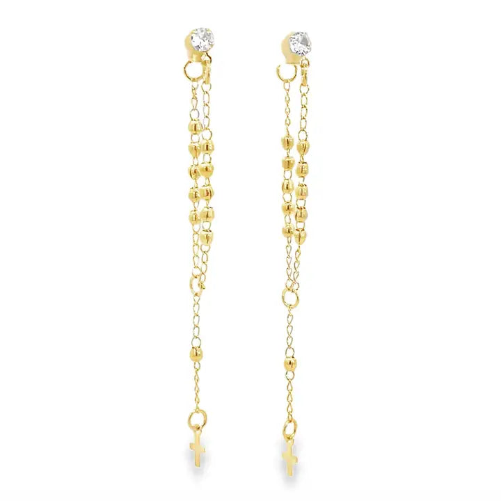 Dangle Beaded Cross Charm Earrings