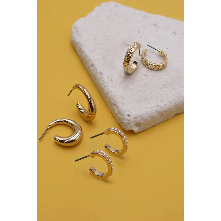 Pearl Mini Hoop Trio Set Earrings
