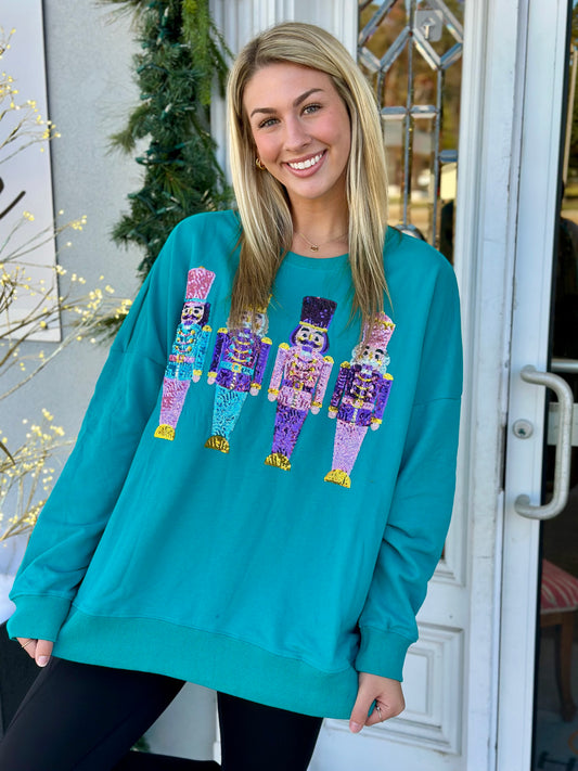 Sequin Nutcracker Oversized Sweatshirt , Jade