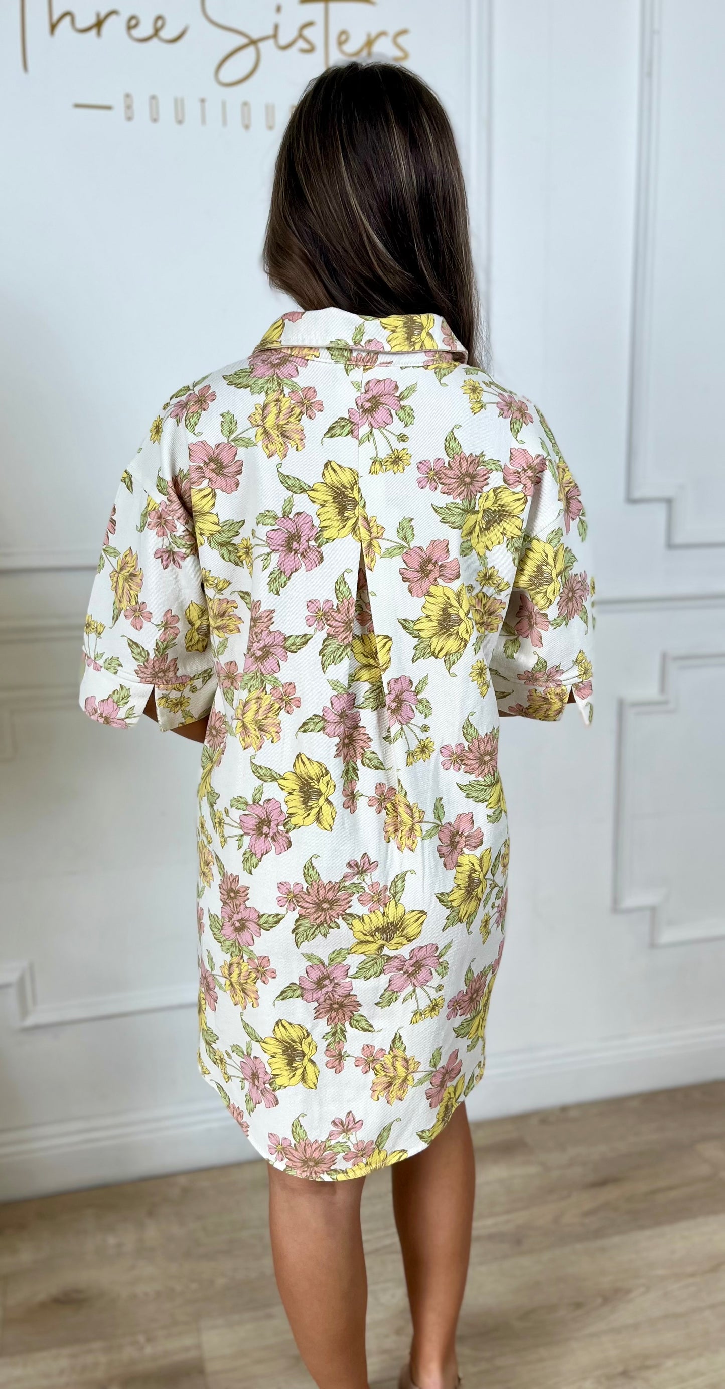 Floral Button Down Denim Dress