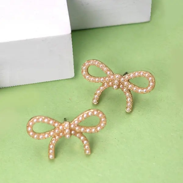 Pearl Bow Stud Earrings