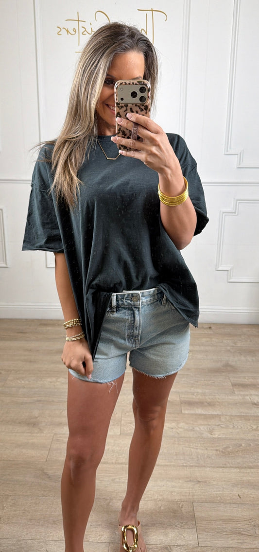 Knit Raw Edge Top, Black