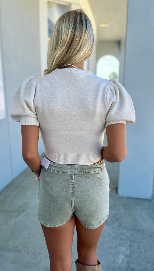 Lt Olive Washed Denim Skort