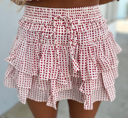 White/Red Polka Dot Ruffle Skort