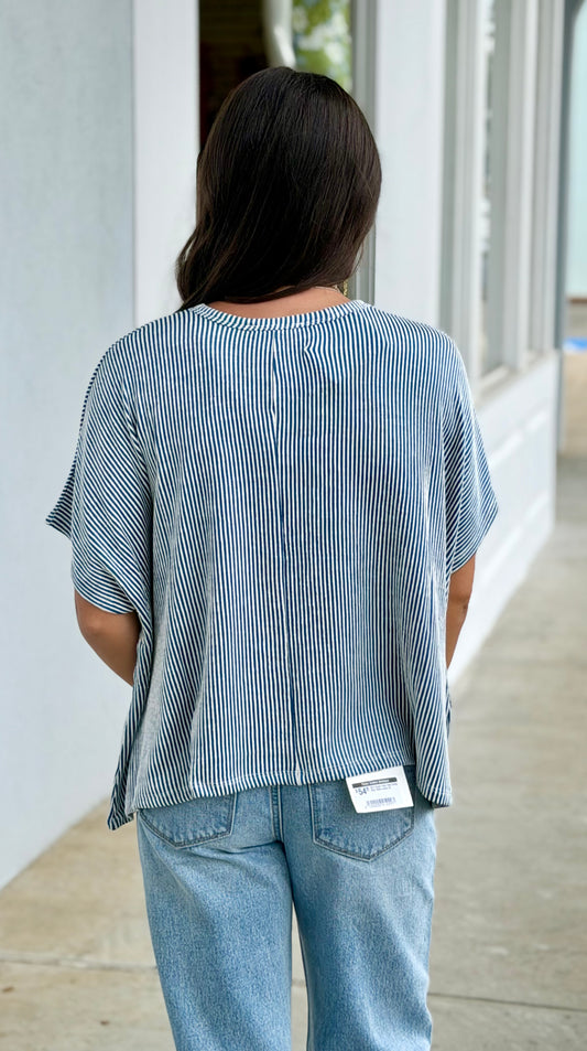 Ribbed Striped Oversized Top, Teal