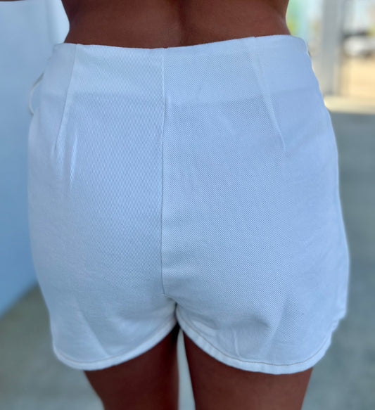 Off White Denim Wrap Skort With Pockets
