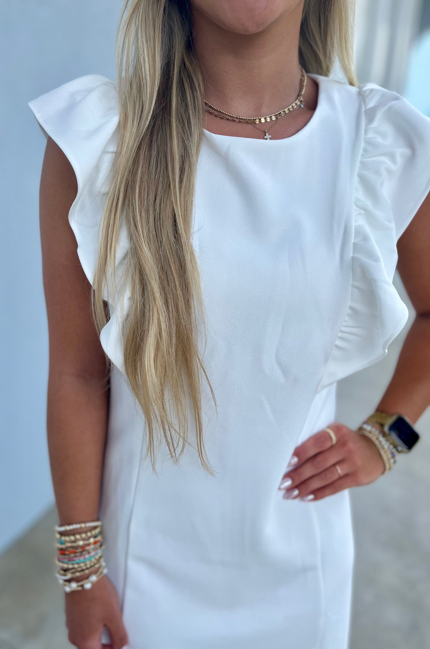 White Ruffle Sleeve Dress