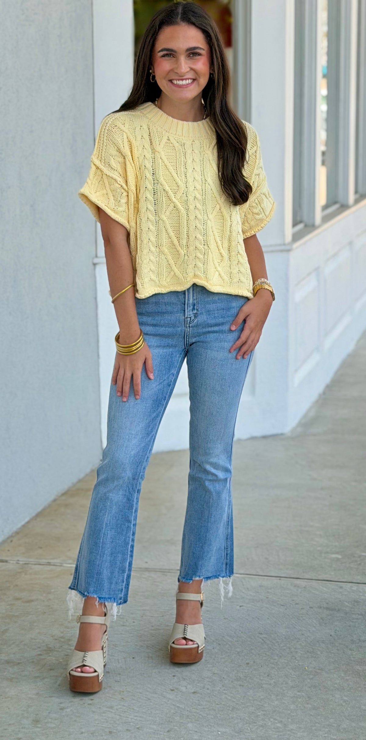 Butter Yellow Round Neck Sweater Top
