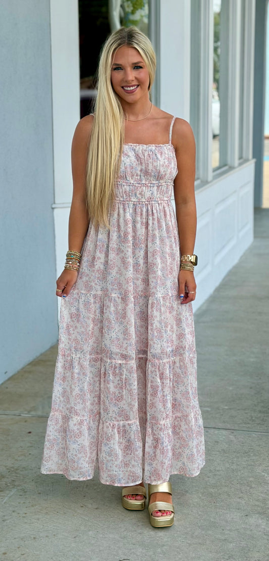 Floral Smocked Back Tiered Midi Dress