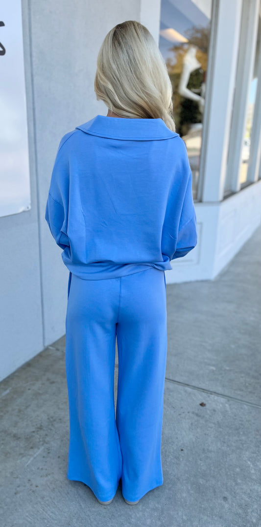 Scuba Collared Pullover & Pants SET, Cornflower Blue