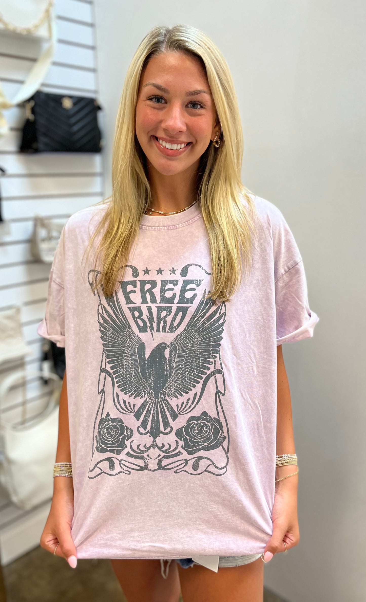 Lavender Free Bird Vintage Graphic Tee