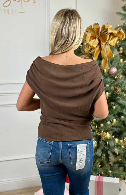 Chocolate Ruched One Shoulder Top