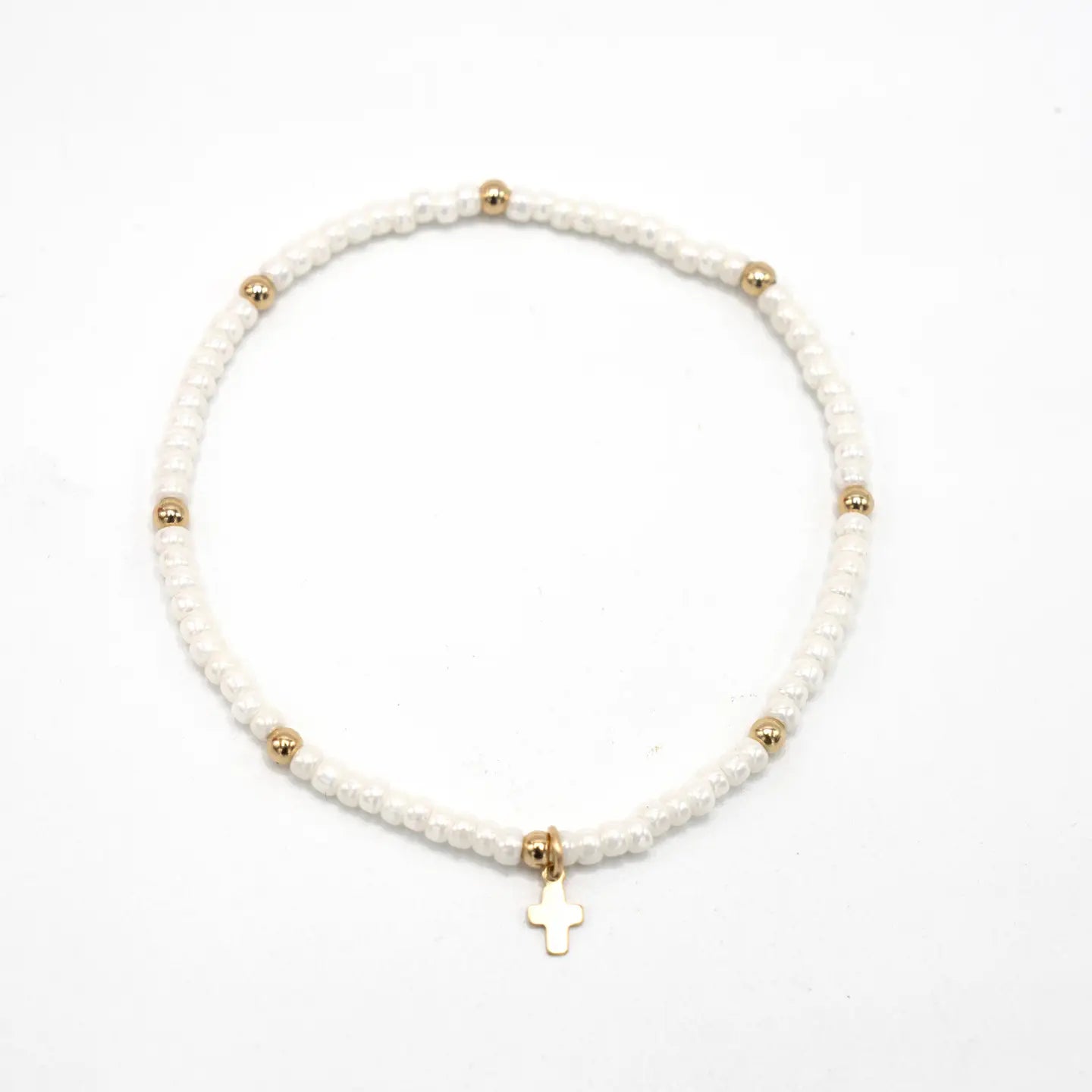 Luxe Cross Bracelet-Pearl White