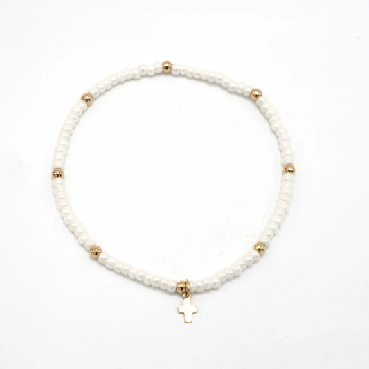 Luxe Cross Bracelet-Pearl White