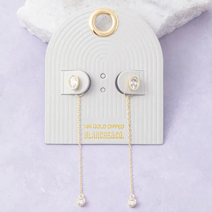Oval Bezel Linear Chain Earrrings
