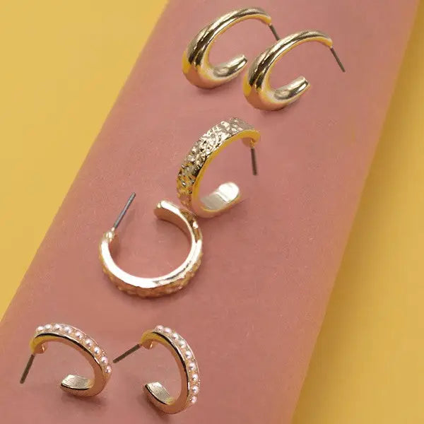 Pearl Mini Hoop Trio Set Earrings