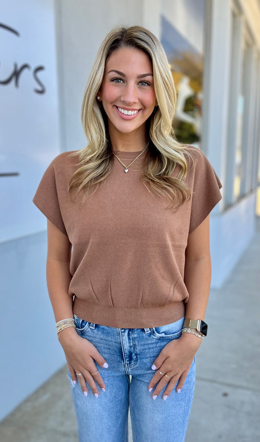 Round Neck Dolman Sleeve Sweater, Deep Camel