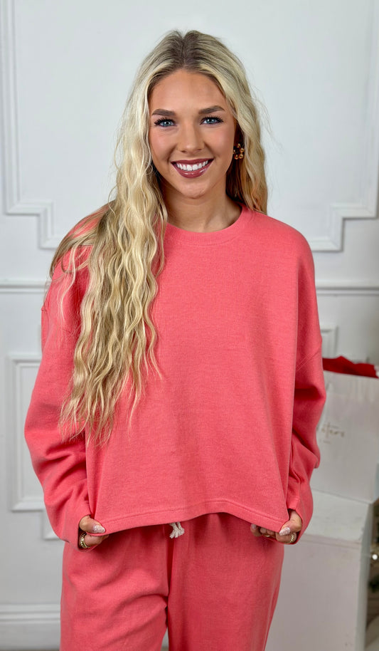 Knit Pullover With Side Slits, Guava