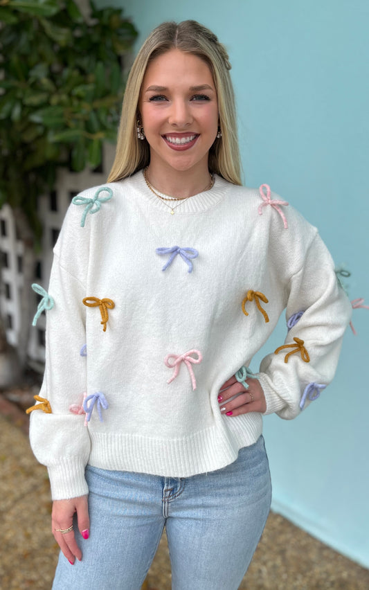 Off White Bow Sweater Top