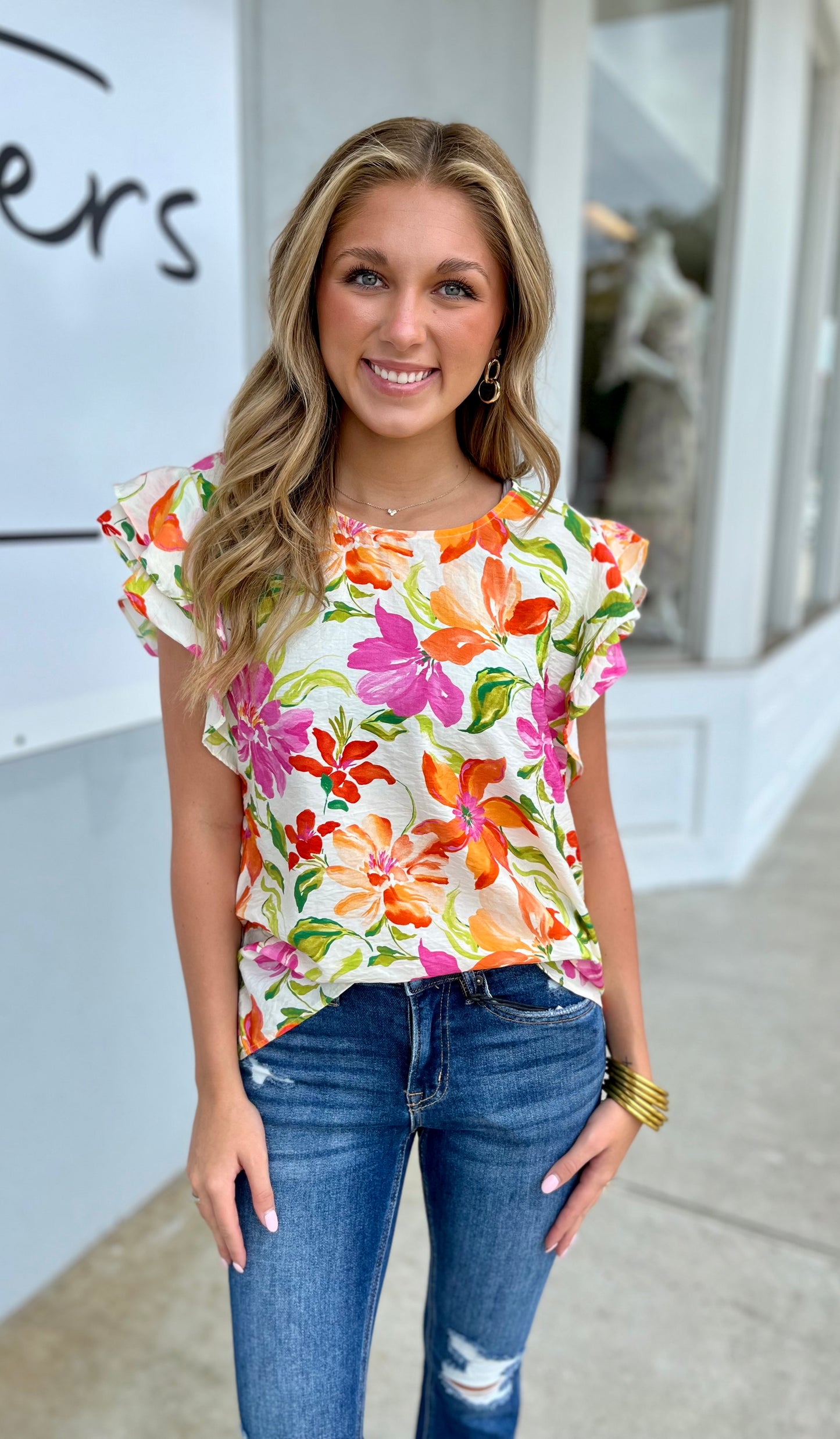 Floral Ruffle Sleeve Top